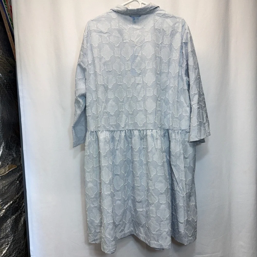 Draper James Sheena Shirtdress Women 3X Blue White Textured Stripe New